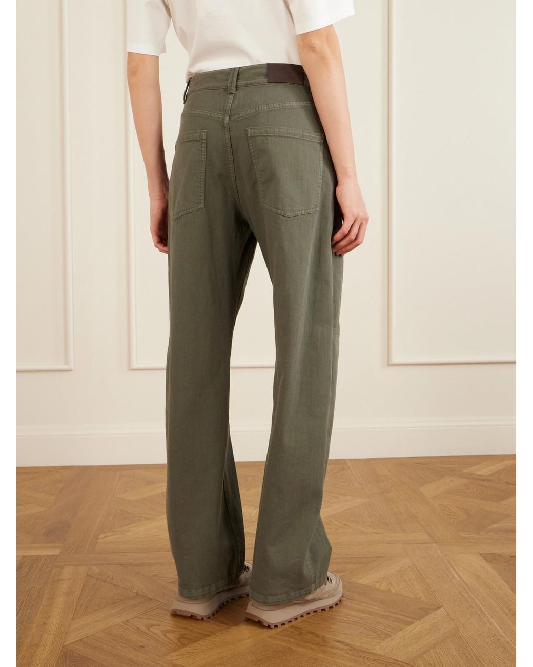 Brunello Cucinelli Green High-Rise Wide-Leg Jeans