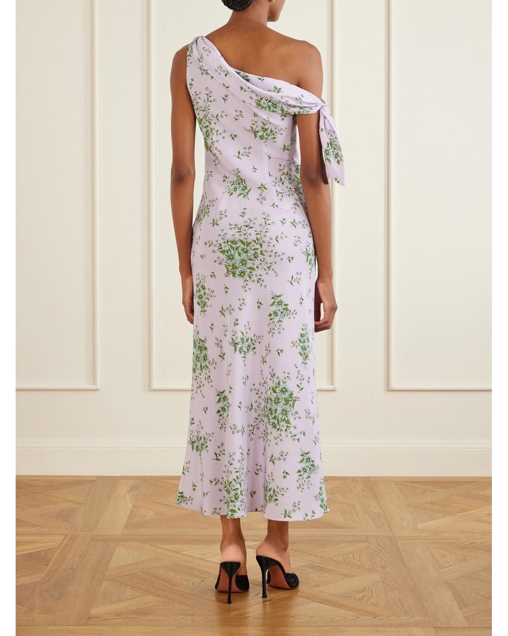Rodarte White Floral-Print Silk-Crepe Midi Dress