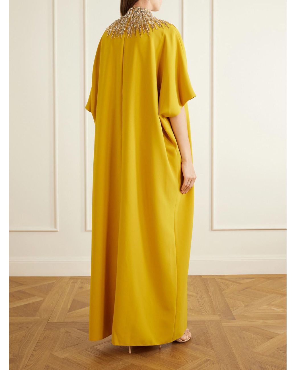 Jenny Packham Yellow Dessert Blossom Crystal-Embellished Crepe Gown