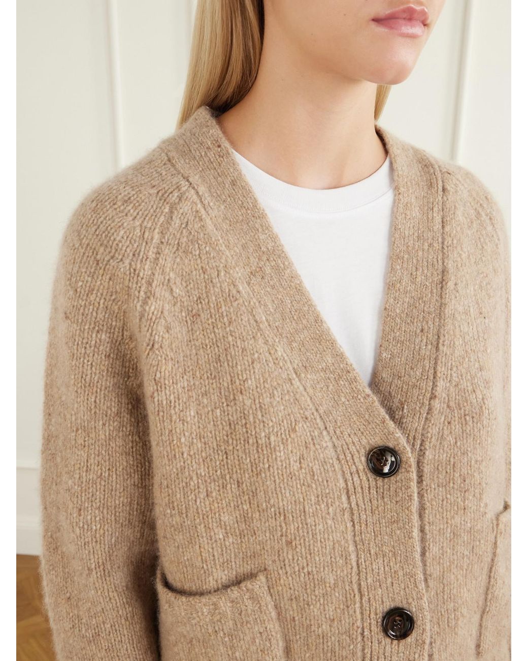 Allude Natural V-Neck Cashmere Cardigan