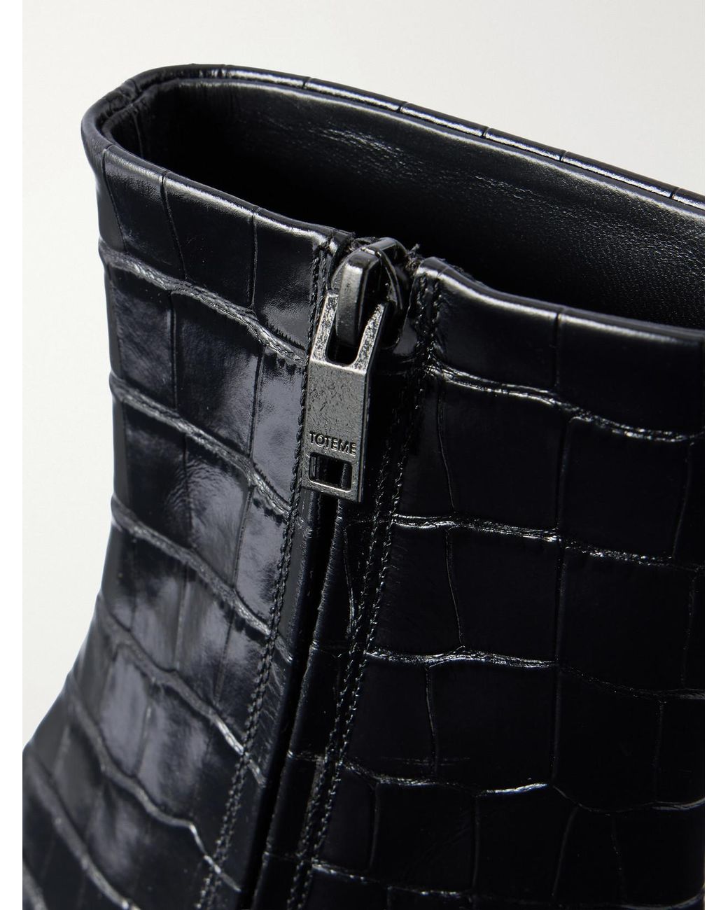 Totême Black Croc-Effect Leather Ankle-Boots