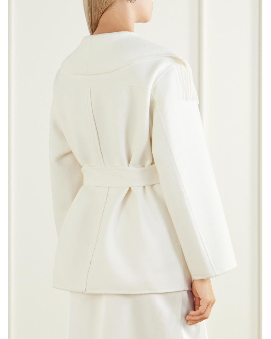 Jonathan Simkhai Natural Rowen Belted Fringed Wool-Blend Jacket