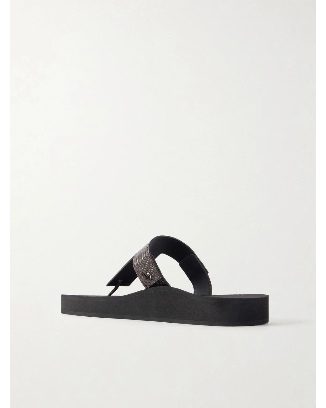 Christen Brown Edge Lizard-Effect Leather Flip Flops