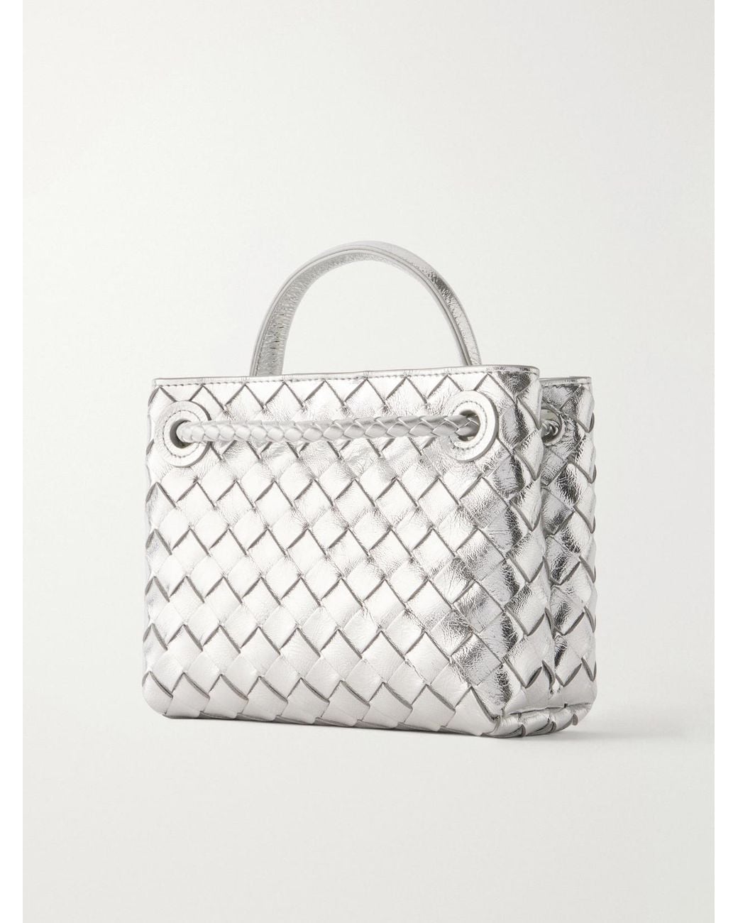 Mini Bagas Bottega Veneta Andiamo Mini Metallic Crinkled-Leather Shoulder Bag in ...