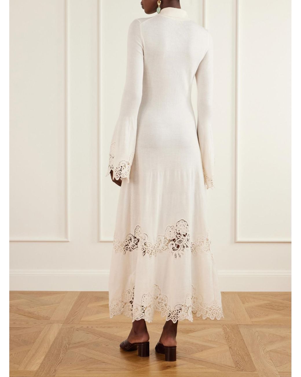 Zimmermann White Clash Crochet-Trimmed Wool Midi Dress