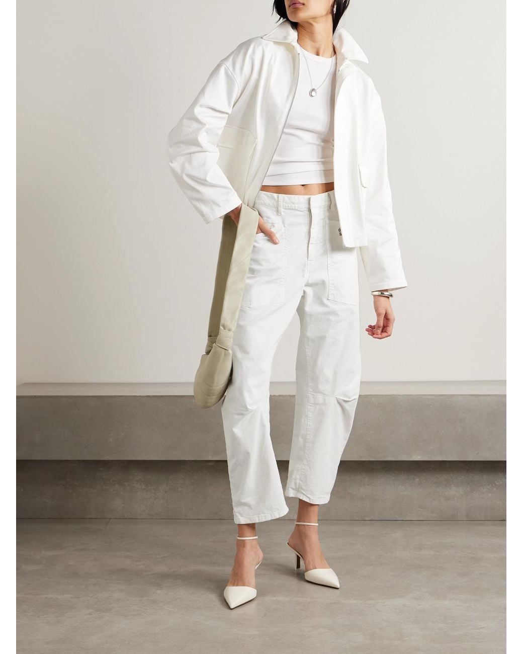 Nili Lotan White Shon Cotton-Blend Twill Tapered Pants