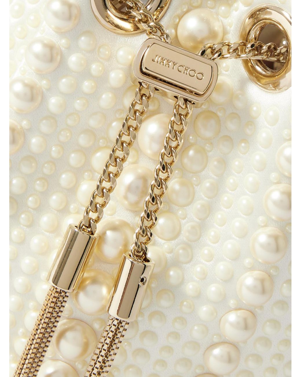 Jimmy Choo Natural Bon Bon Micro Embellished Satin Bucket Bag