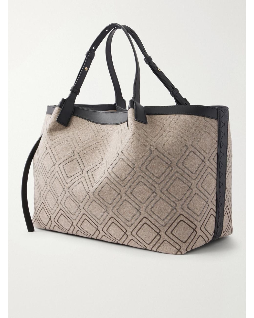 Serapian Natural Secret Embroidered Felted Leather-Trimmed Wool Tote