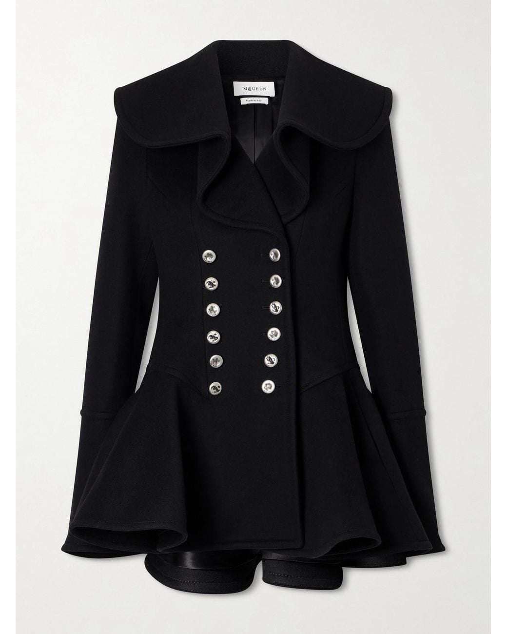 McQueen Black Double-Breasted Wool Coat