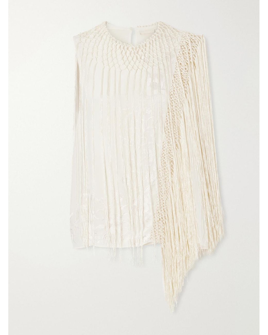 Ulla Johnson White Willa Fringed Embroidered Silk-Crepe De Chine Blouse
