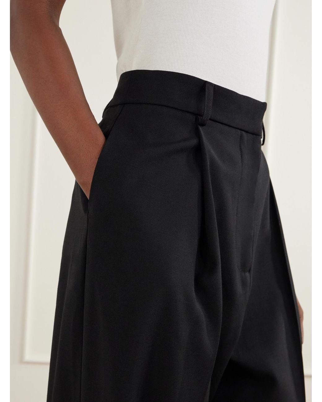 LIBEROWE Black Mika Pleated Wool Straight-Leg Pants