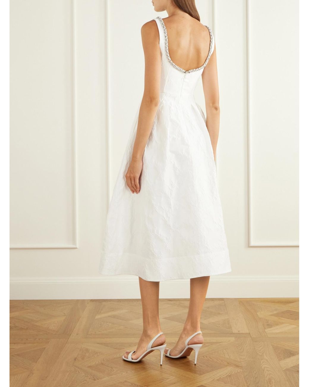 Rebecca Vallance White Revolution Bead-Embellished Floral-Jacquard Cloqué Gown