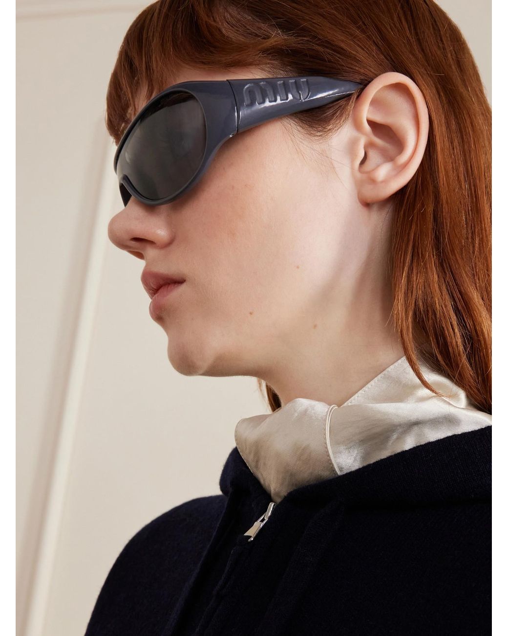 Miu Miu Gray Rounded-Frame Acetate Sunglasses