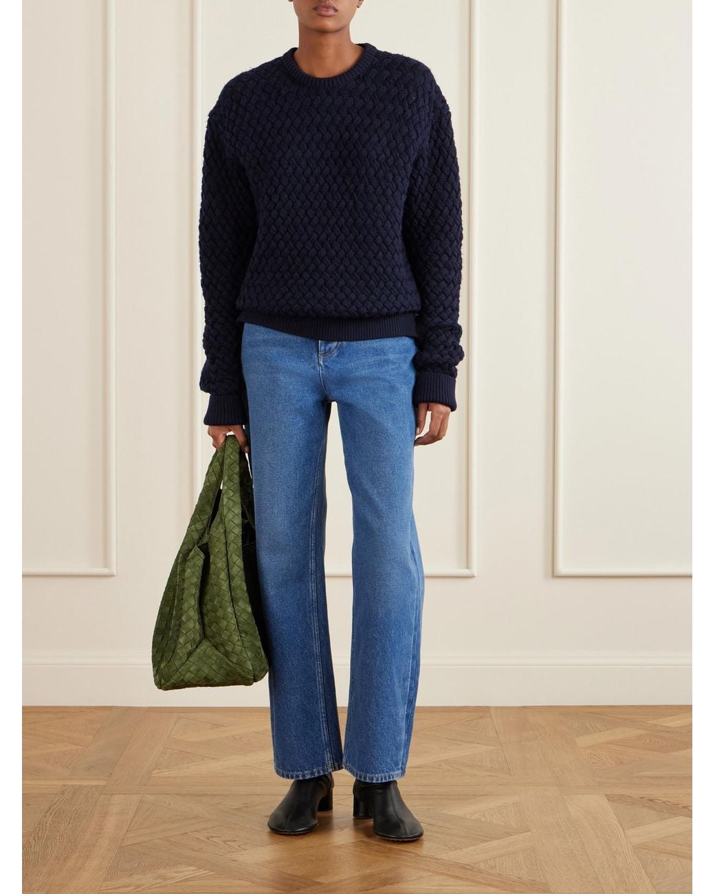 Bottega Veneta Blue Intrecciato Wool Sweater