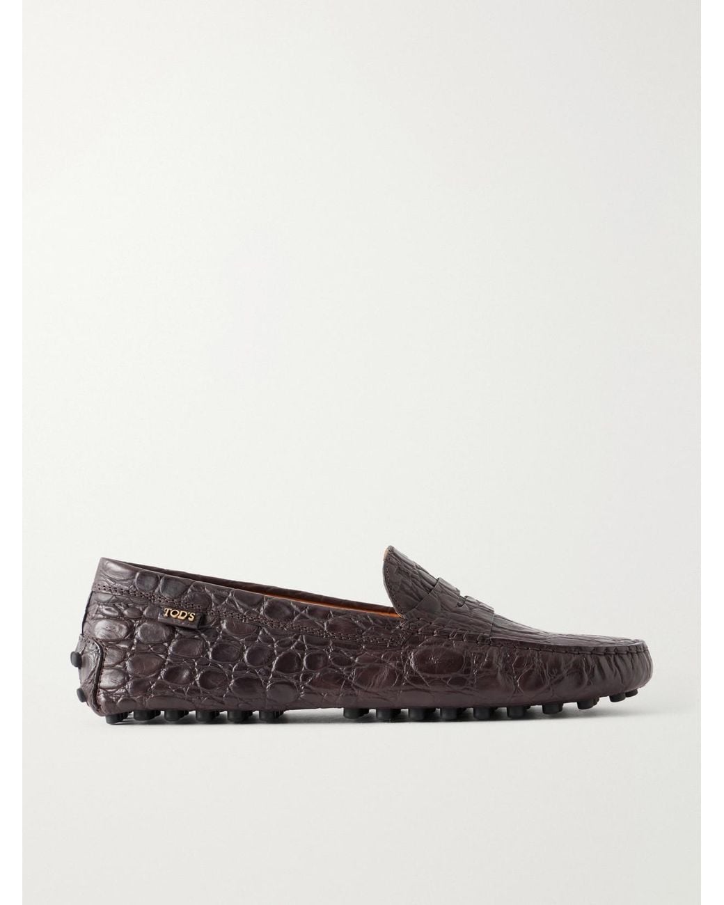 Tod's Brown Gommino Croc-Effect Leather Loafers