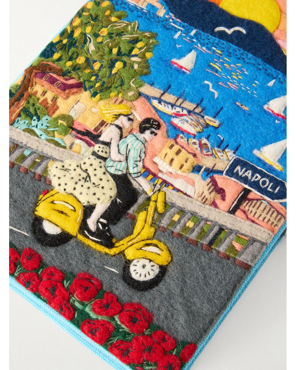 Olympia Le-Tan Blue Napoli Appliquéd Embroidered Canvas Clutch