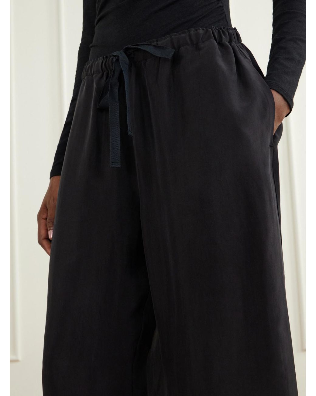 James Perse Blue Silk-Habotai Wide-Leg Drawstring Pants