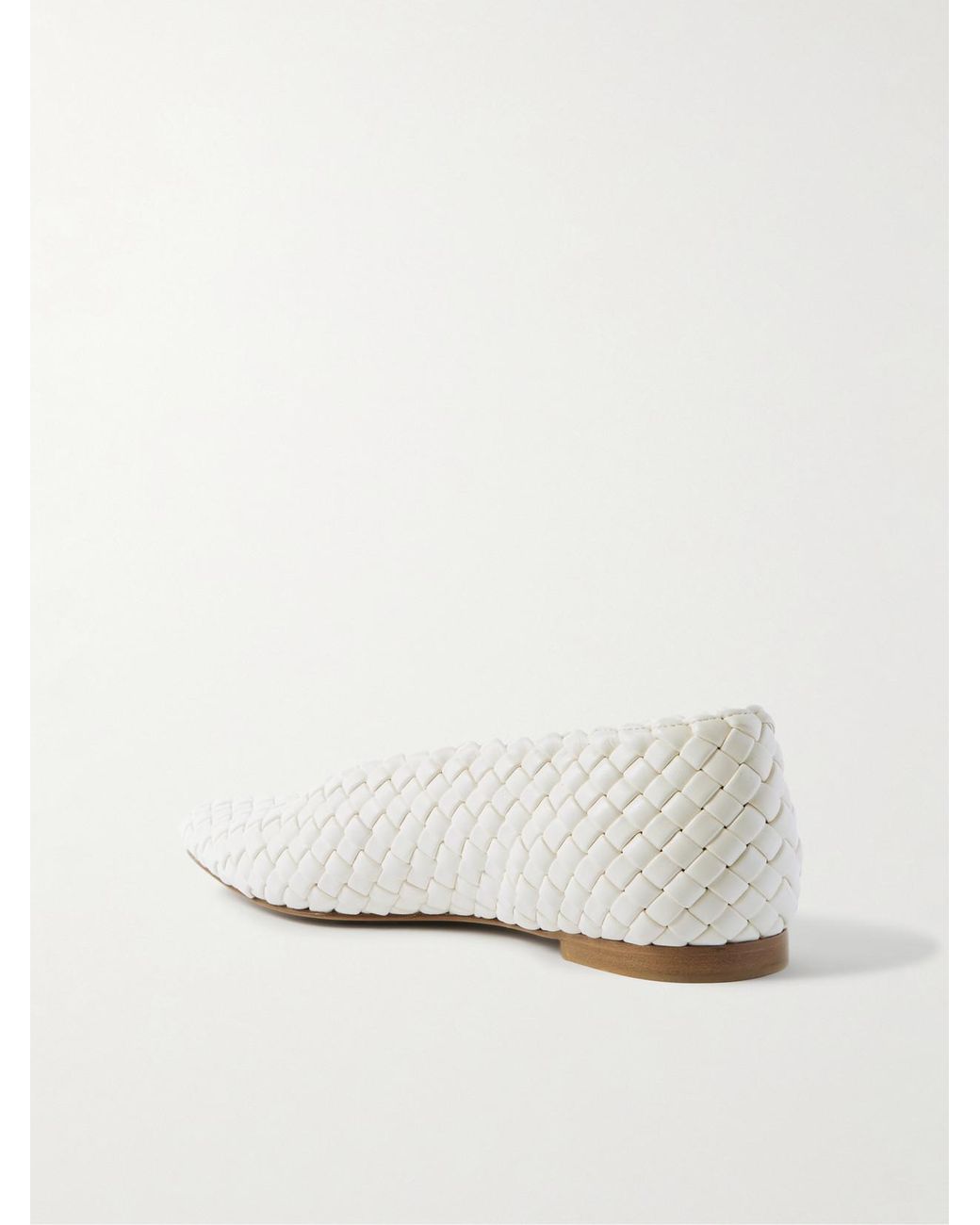 Bottega Veneta White Sofia Intrecciato Leather Point-Toe Flat