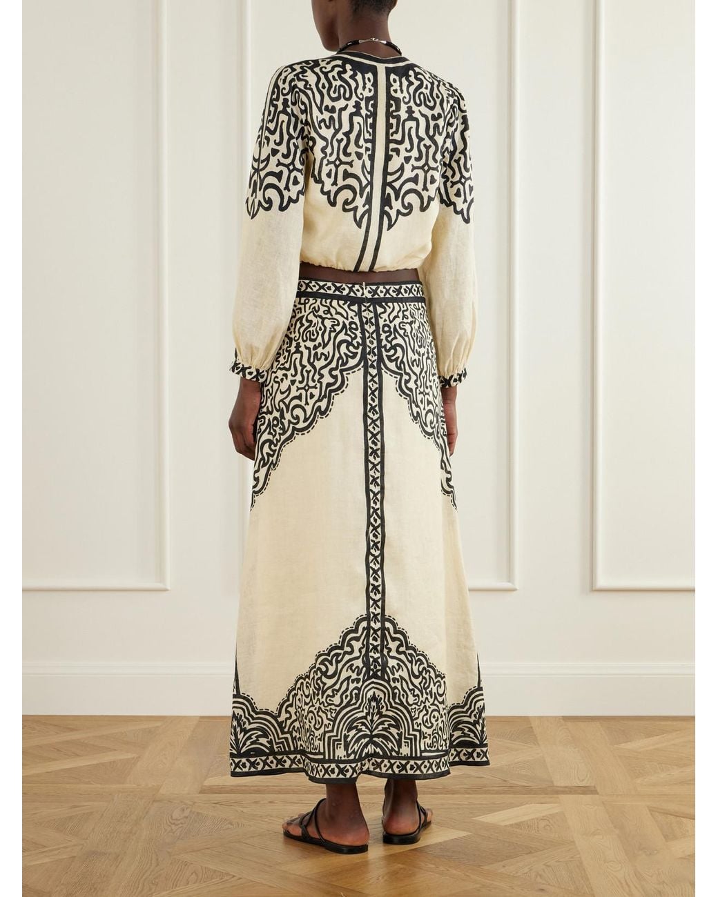 Johanna Ortiz White Loose Horizon Printed Linen Maxi Skirt
