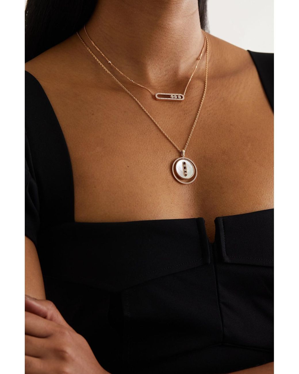 Messika Natural Lucky Move 18-Karat Rose, Mother-Of-Pearl And Diamond Necklace