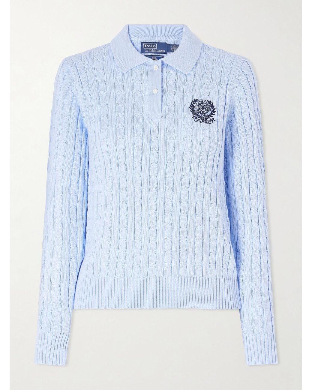 Polo Ralph Lauren Blue Wimbledon Logo-Embroidered Cable-Knit Cotton Polo Shirt