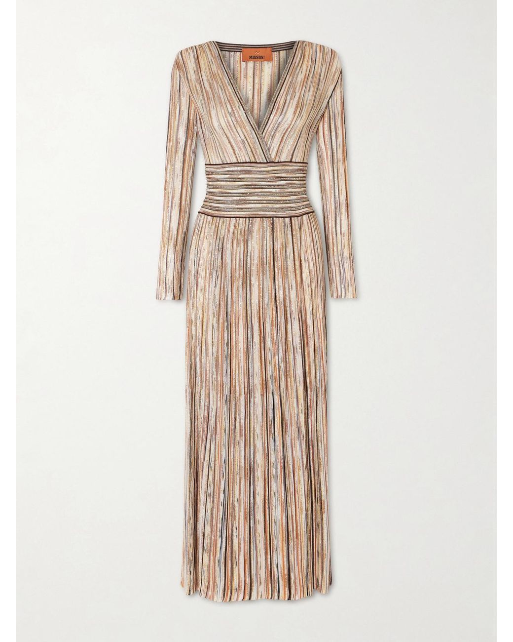 Missoni Natural Sequin-Embellished Striped Metallic Crochet-Knit Midi Dress