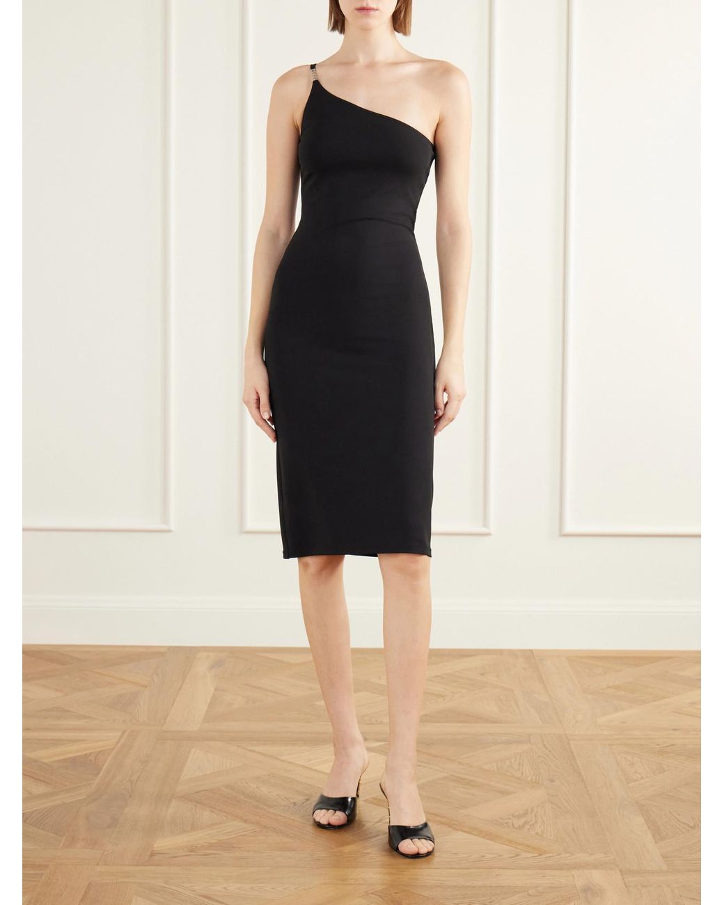 Gucci Black One-Shoulder Logo-Embellished Crepe-Jersey Midi Dress
