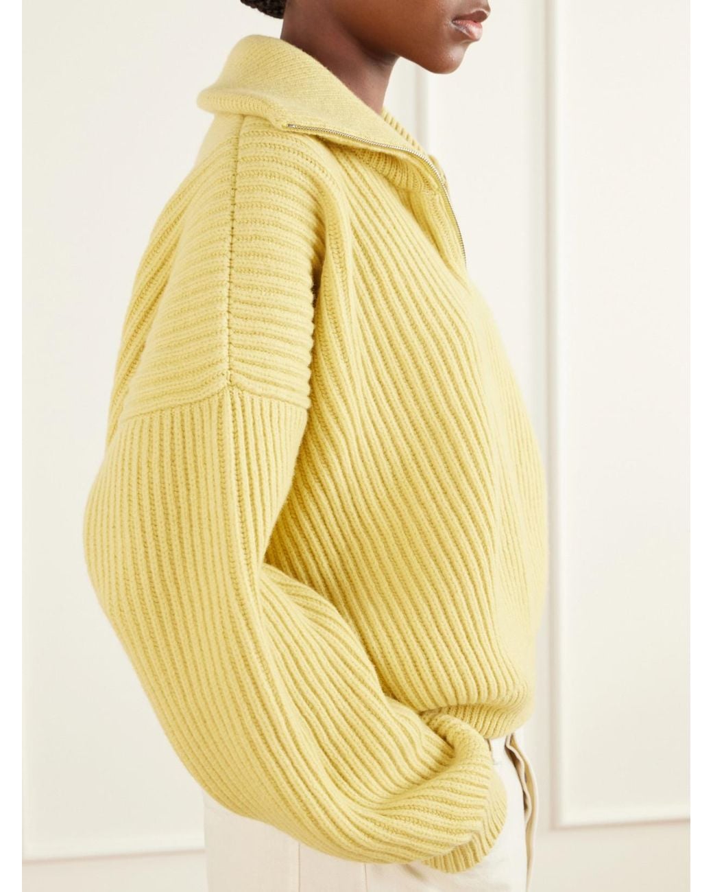 &Daughter Yellow Ribbed Wool Half-Zip Sweater