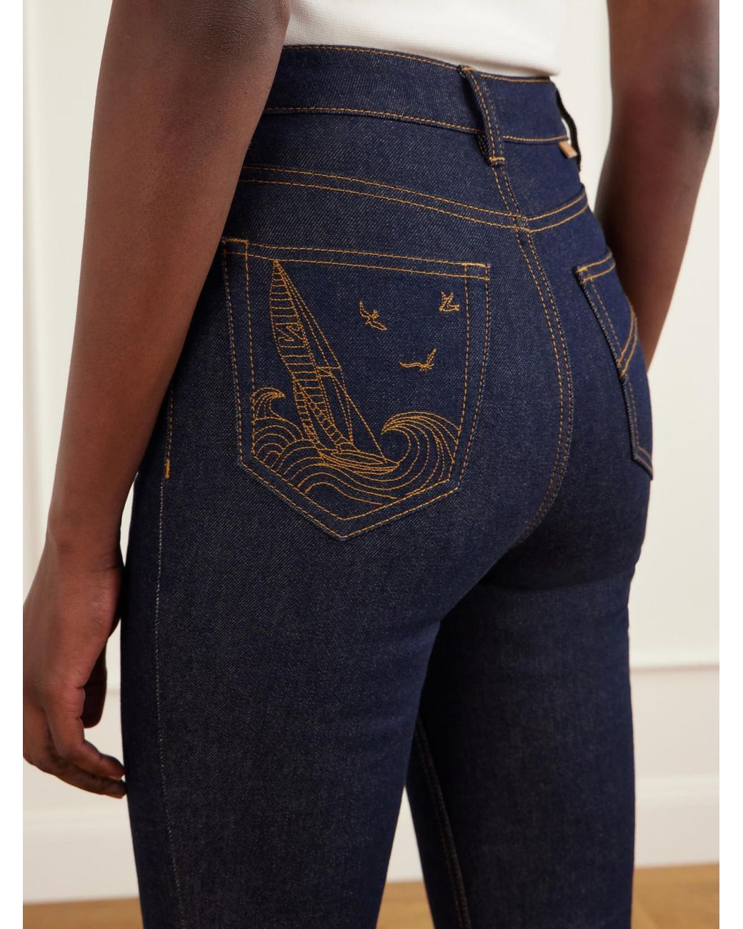 Zimmermann Blue Clash Embroidered High-Rise Slim-Fit Capri Jeans