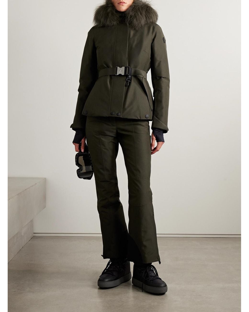 Moncler Green Laplance Shearling-Trimmed Belted Gore-Tex Down Jacket