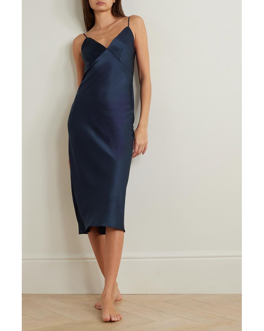Olivia Von Halle Blue Issa Silk-Satin Nightdress