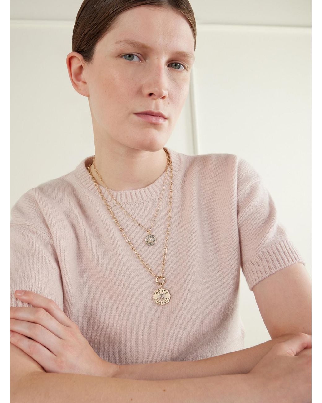 Marlo Laz Natural Pb Charm Mini 14-Karat Diamond Necklace