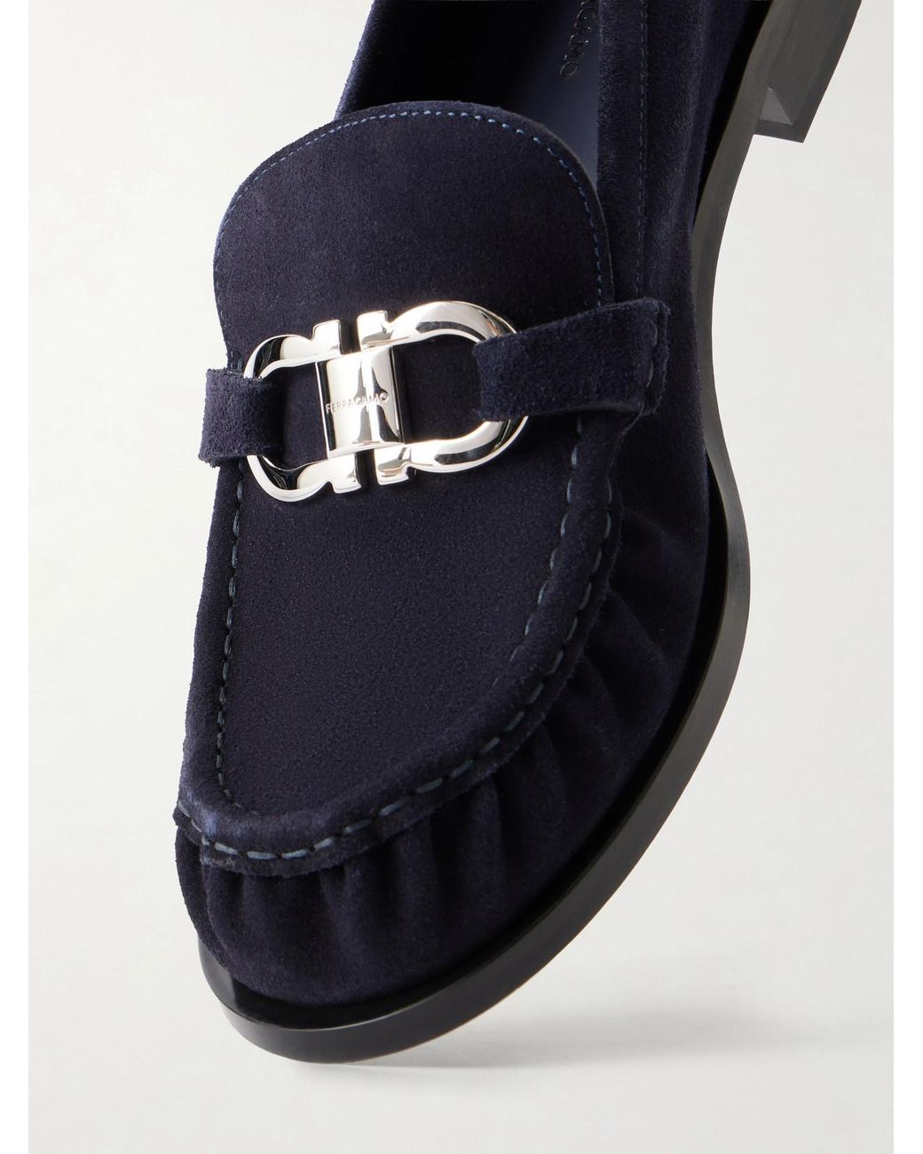 Ferragamo Blue Maryan Suede Loafers