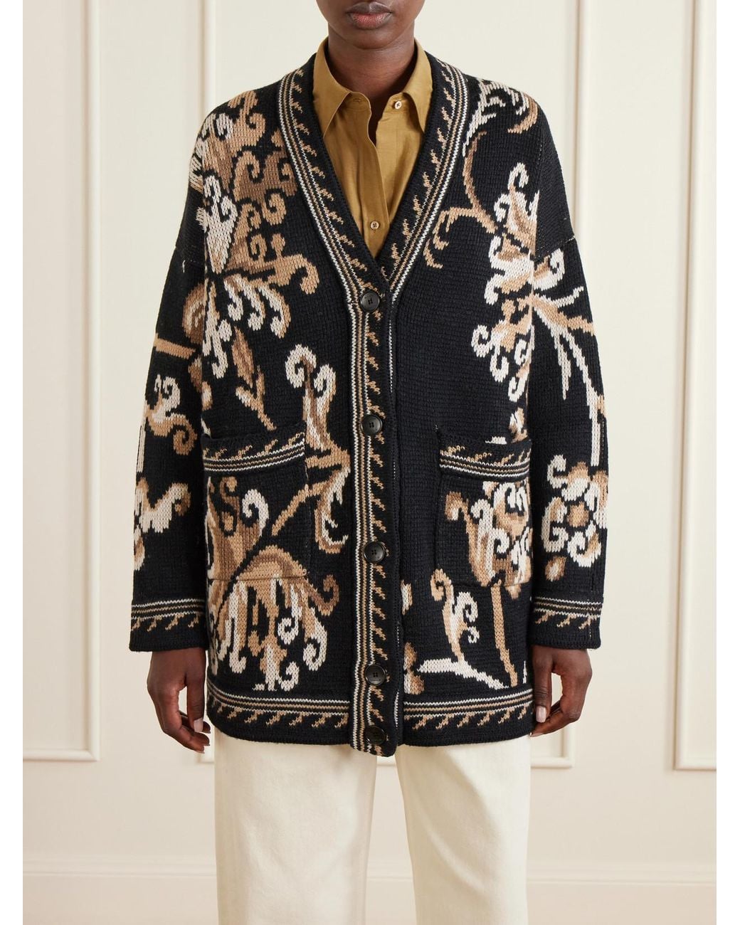 Etro Black Jacquard-Knit Wool Cardigan