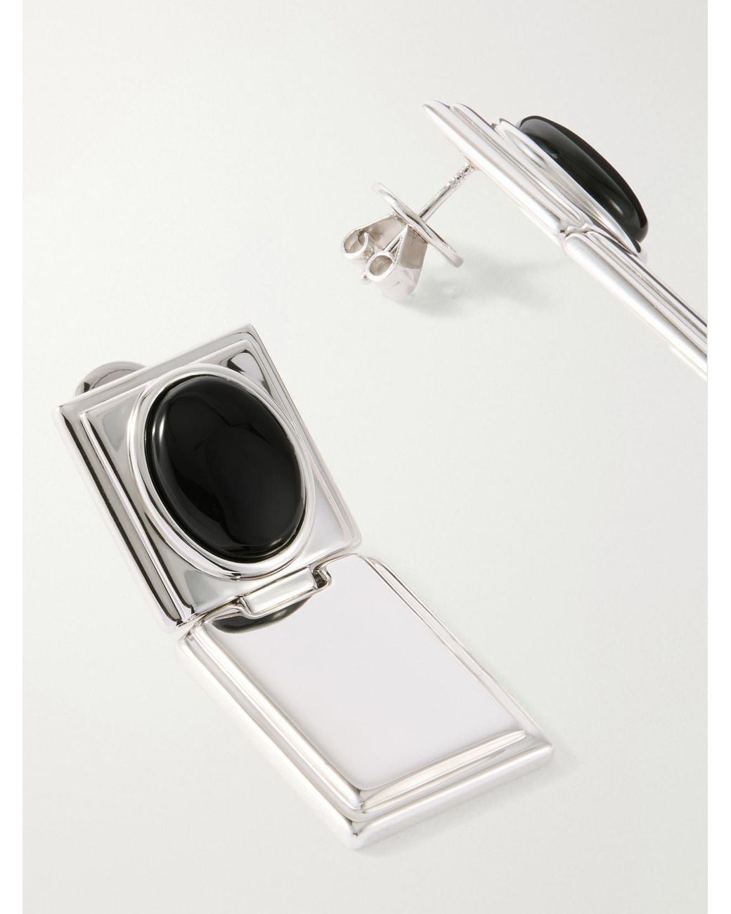 DEHANCHE White Signet Stone Hinge-Plated Onyx Earrings