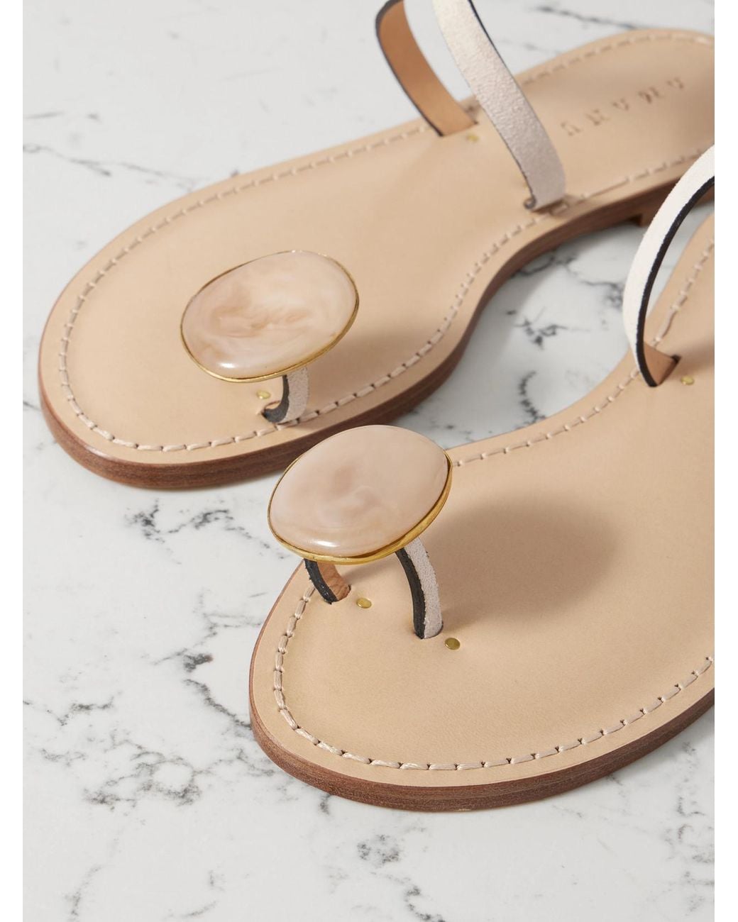 Amanu White The Kigali Embellished Suede Sandals