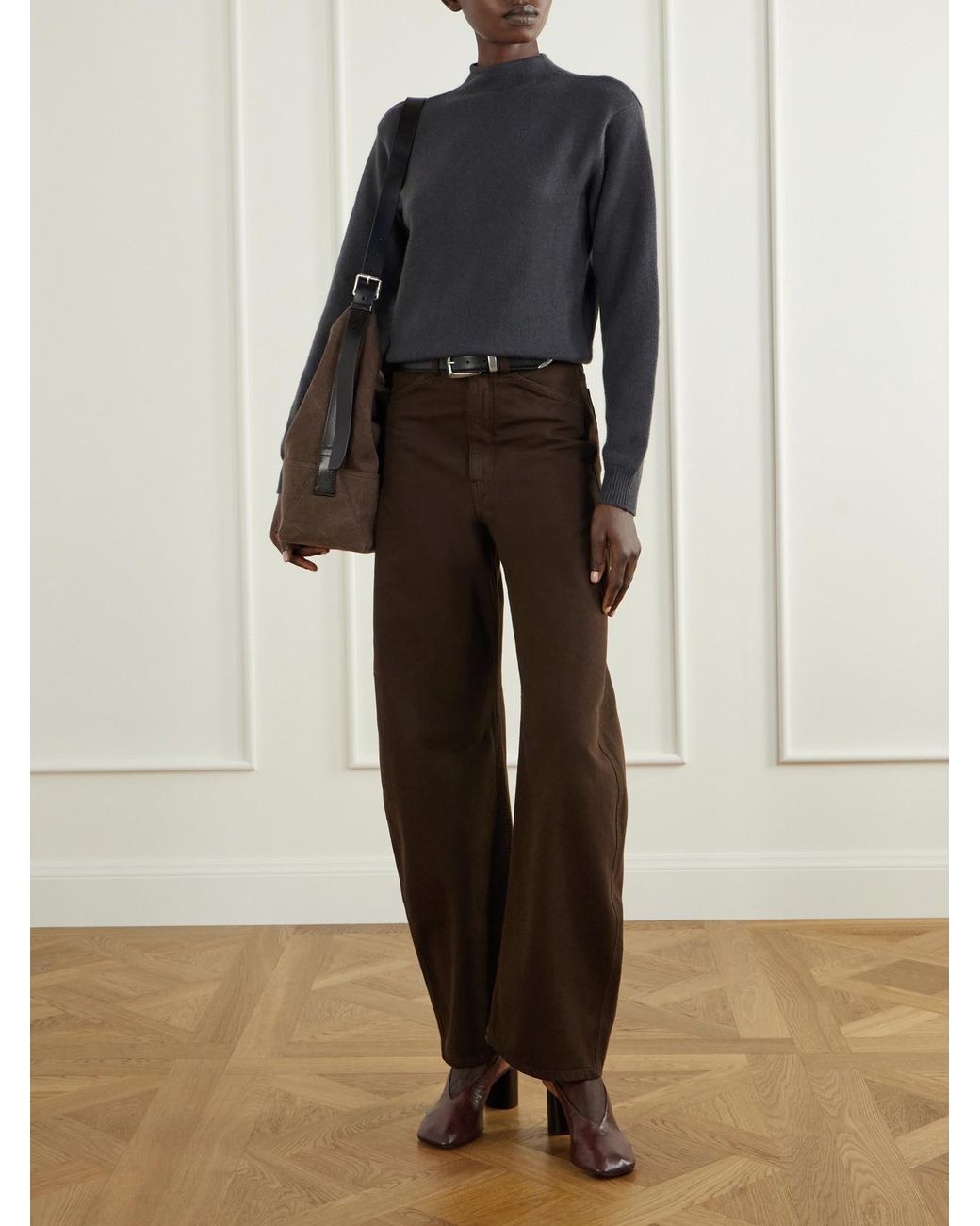 Lemaire Brown Glove 80 Crinkled-Leather Slingback Pumps