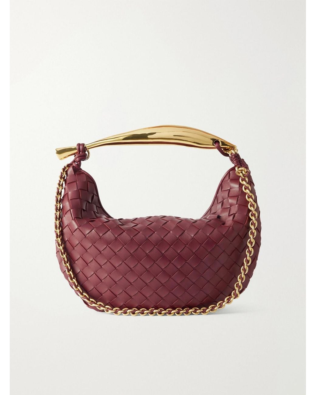 Bottega Veneta Pink Sardine Small Intrecciato Leather Shoulder Bag With Chain