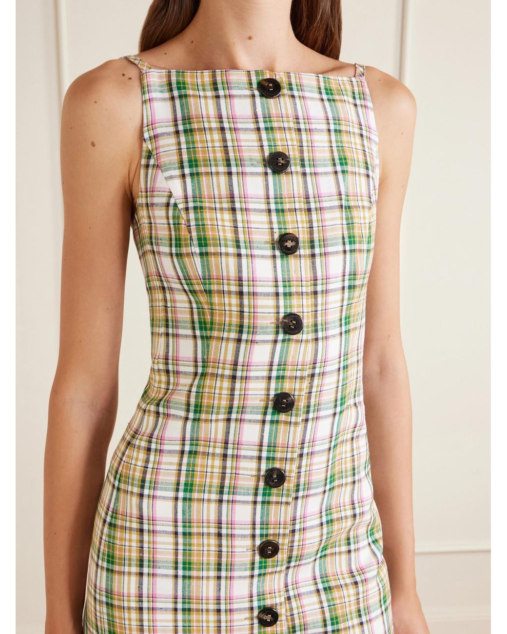 Carolina Herrera White Checked Woven Midi Dress