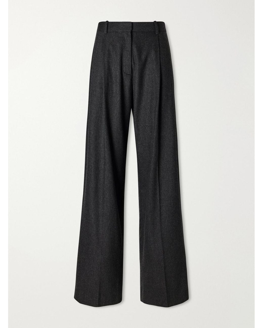 Khaite Black August Pleated Wool-Blend Flannel Straight-Leg Pants