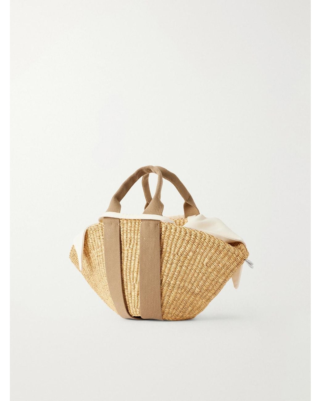 Muuñ Natural Sophie Mini Webbing-Trimmed Woven Straw Tote