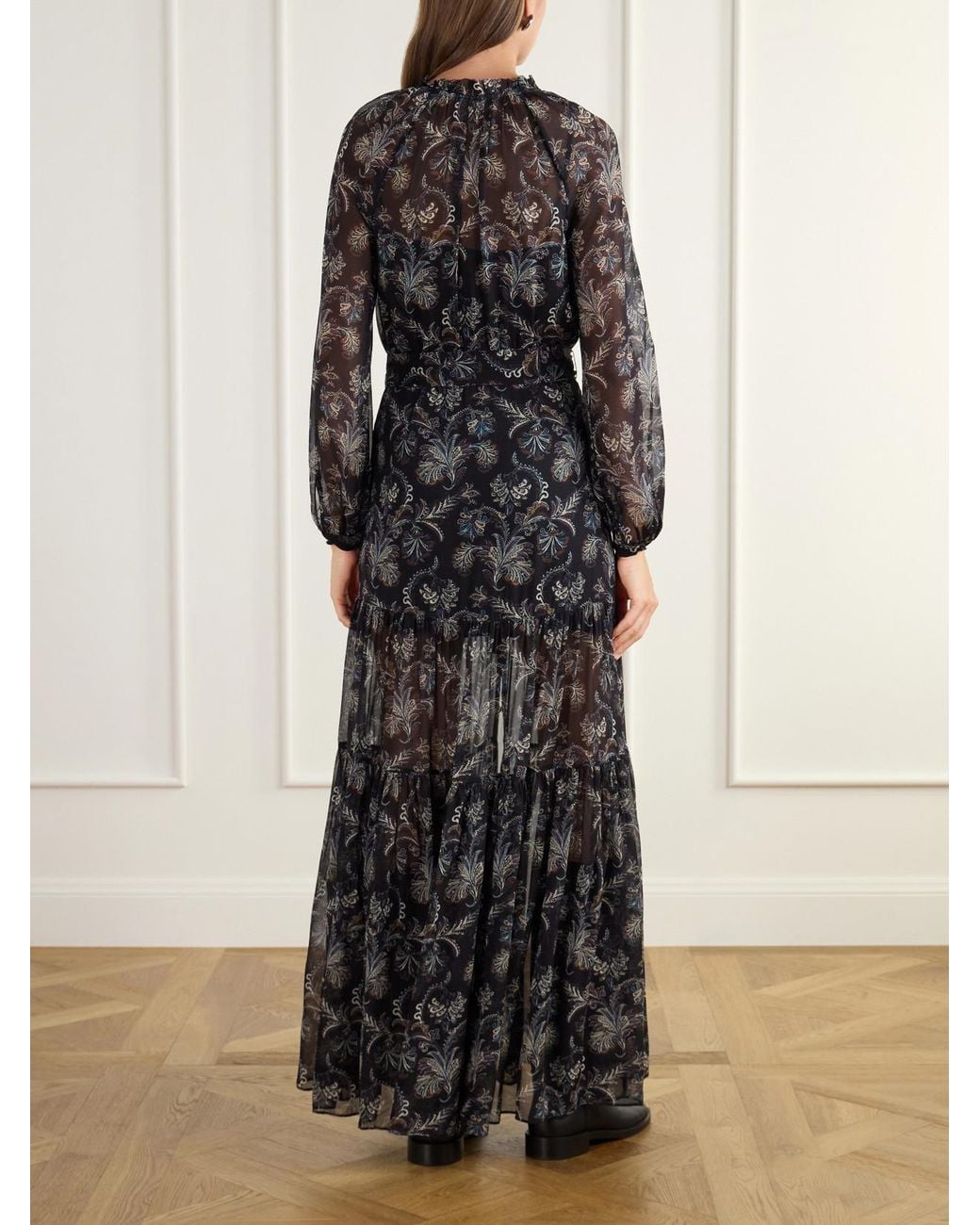Veronica Beard Gray Isra Belted Gathered Paisley-Print Silk-Georgette Maxi Dress