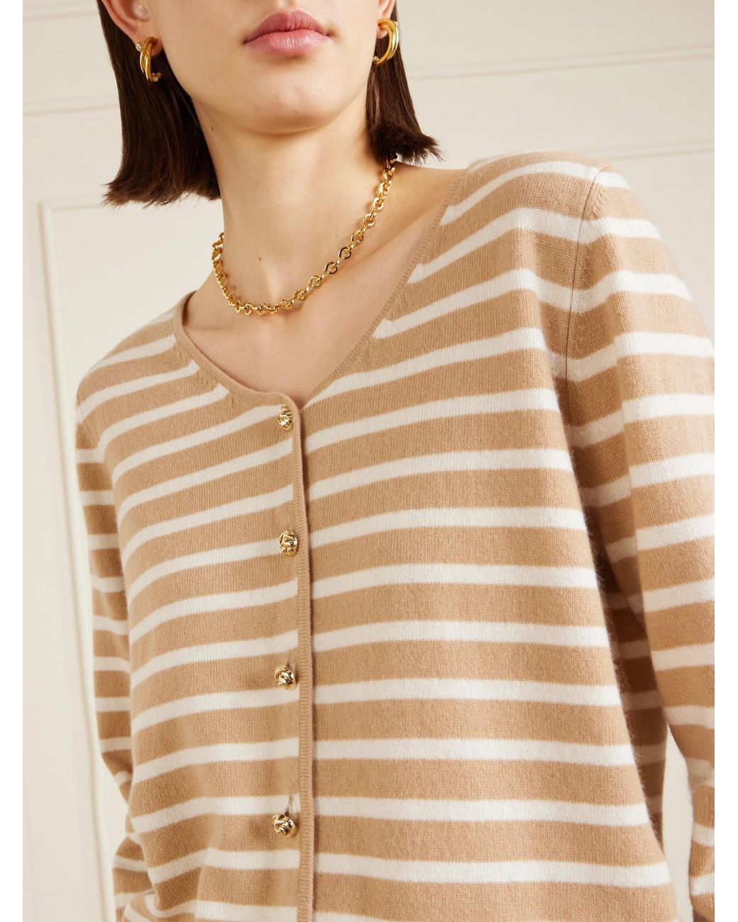 Allude Natural Striped Cashmere Cardigan