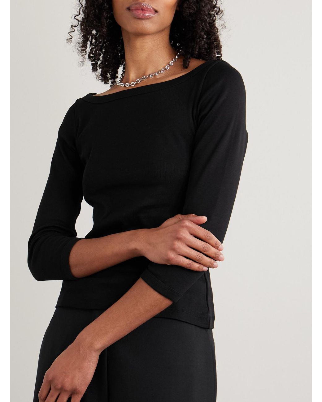 Flore Flore Black Steffi Ribbed Organic Cotton-Jersey T-Shirt