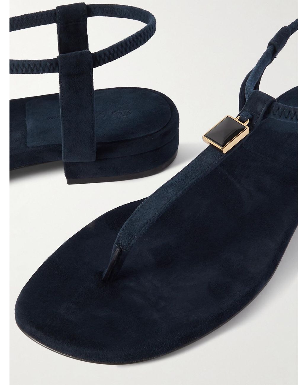 Loro Piana Blue Mindil Embellished Suede Sandals