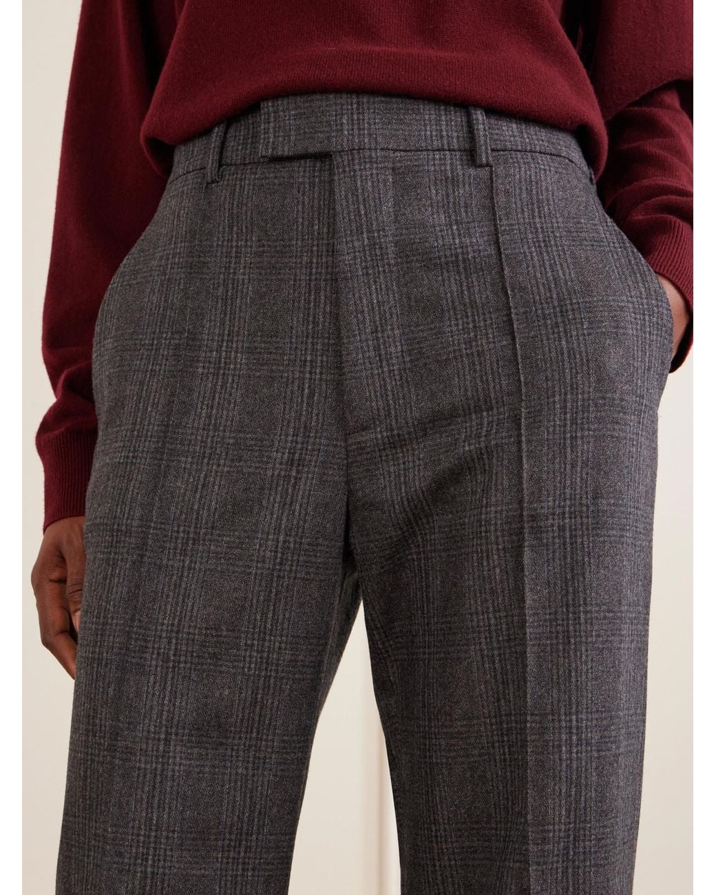Nili Lotan Gray Etoile Pleated Checked Wool And Cashmere-Blend Felt Straight-Leg Pants
