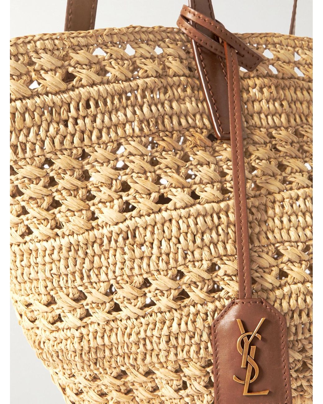 Saint Laurent Natural Panier Small Leather-Trimmed Raffia Tote