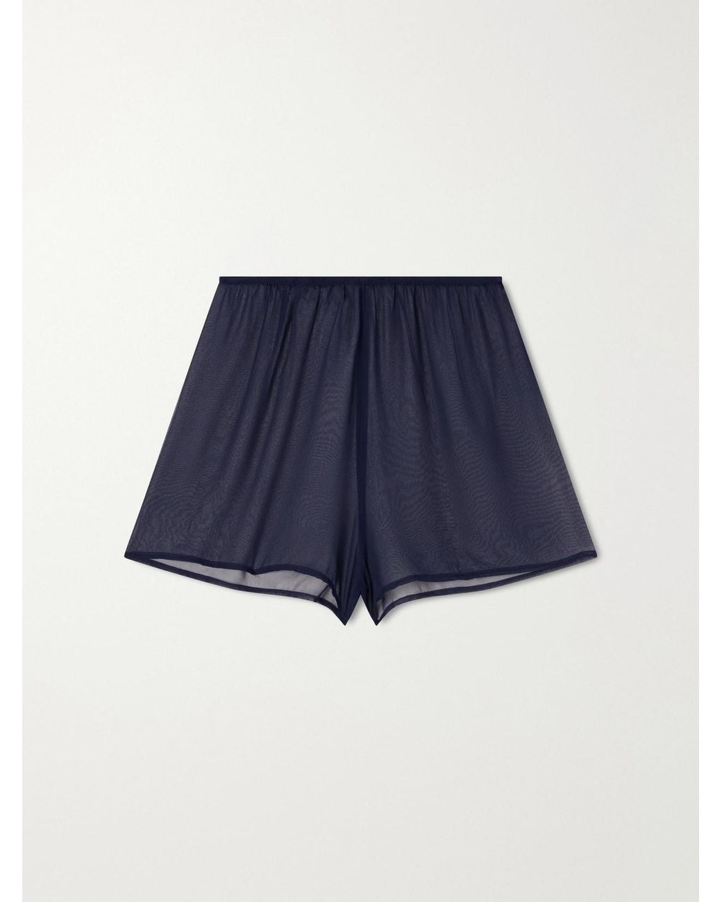 SARA CRISTINA Blue Playa Pearl-Embellished Silk-Chiffon Shorts