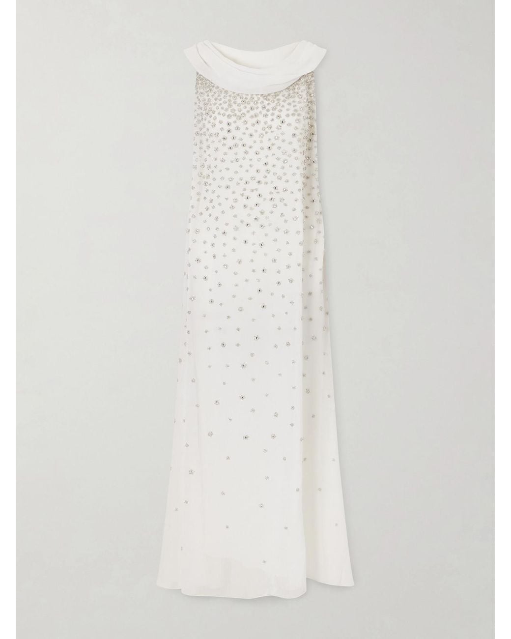 Clio Peppiatt White Kaia Scarf-Detailed Crystal-Embellished Crinkled-Chiffon Gown
