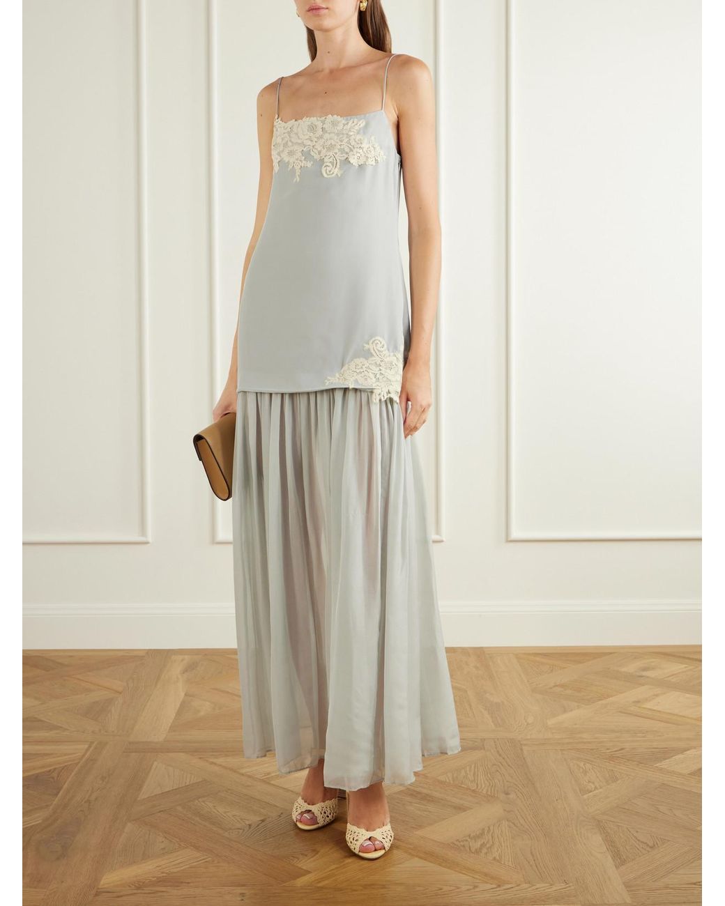 Sir White Noria Lace-Trimmed Silk Crepe De Chine Maxi Dress